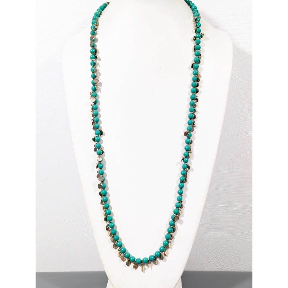 Vineyard Vines Green Glass Bead Gold Tone Charm‎ Long necklace 36 in